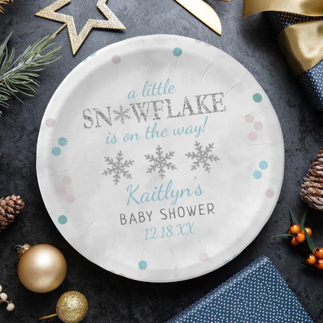 Plato De Papel Pequeños niños con copo de nieve en Baby Shower (Subido por el creador)