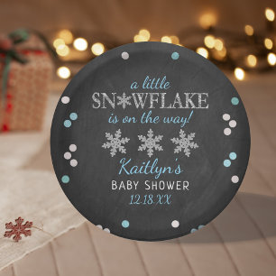 Plato De Papel Pequeños niños con copo de nieve en Baby Shower
