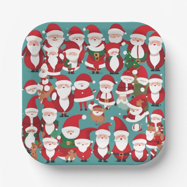 Plato De Papel Pequeños Papás Noel (Anverso)