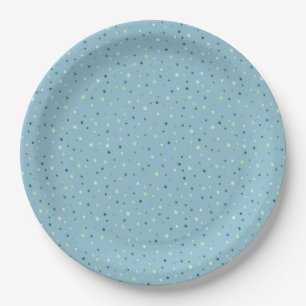 Plato De Papel Pequeños puntos de polka en azul claro.