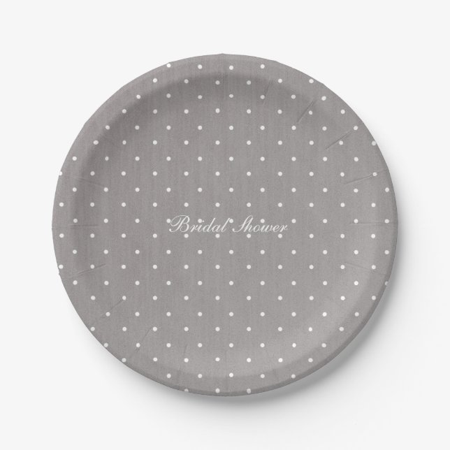 Plato De Papel Pequeños puntos de polka gris y blanco Moda modern (Anverso)