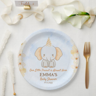 Plato De Papel Pequeños sueños de maní - Baby Shower de elefantes
