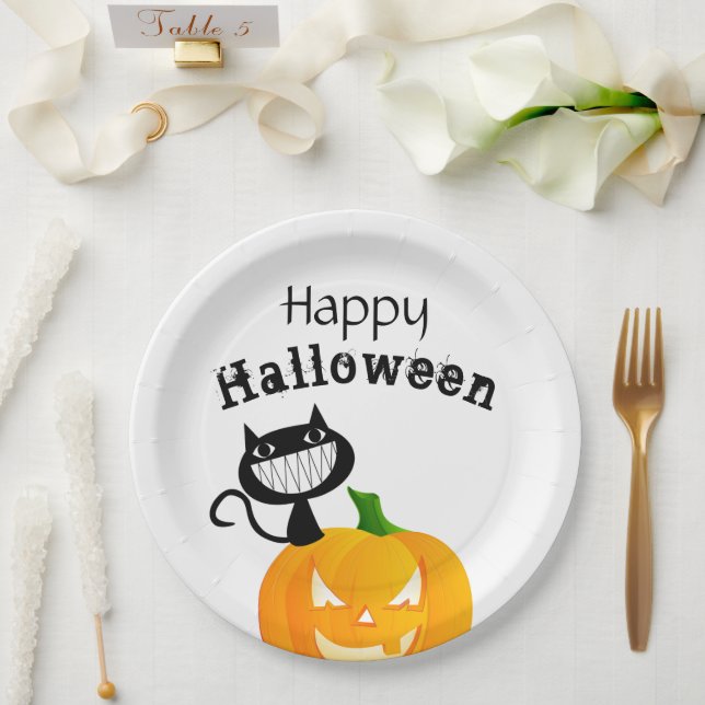 Plato De Papel Pequeños trucos o Fiesta feliz de Halloween (Boda)
