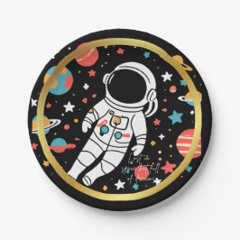 Plato De Papel Perdido en el espacio Astronauta Pegatina redonda