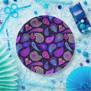 Plato De Papel Perfectamente Bonito Púrpura Paisley