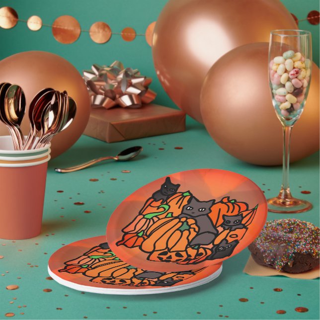 Plato De Papel Perfectamente embrujados: Gatos y calabazas en Hal (Multi)