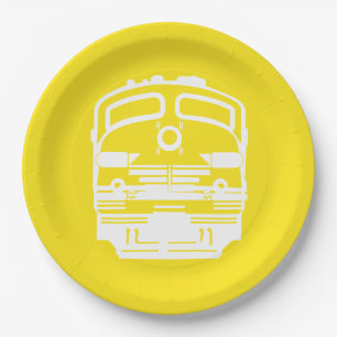 Plato De Papel Perfil del motor del tren blanco sobre fondo amari
