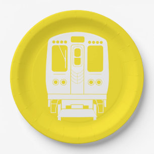 Plato De Papel Perfil "L" de Chicago Blanco sobre fondo amarillo