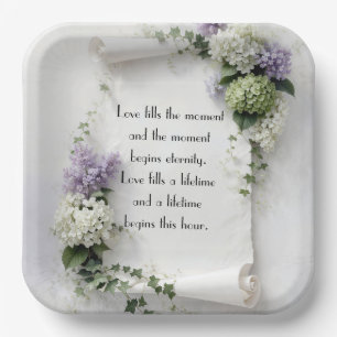 Plato De Papel Pergamino de Boda con Lilas y Hortensias 