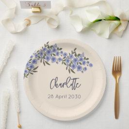 Plato De Papel Periwinkle Floral Blooms Nombre personalizado mode