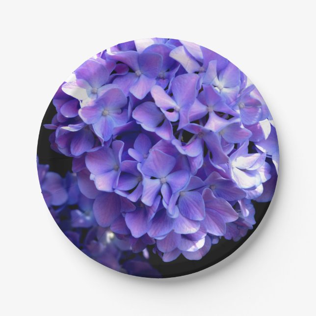 Plato De Papel Periwinkle hidrangeas flores moradas flores azules (Anverso)