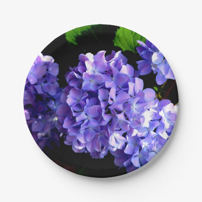 Plato De Papel Periwinkle hidrangeas flores moradas flores azules (Anverso)