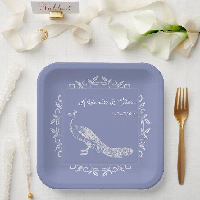 Plato De Papel Periwinkle Peacock Flourish Wedsh Shower (Boda)