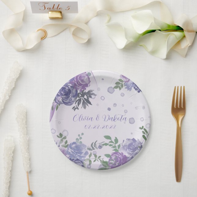 Plato De Papel Periwinkle Purple Peony Boda de tinta de alcohol N (Boda)