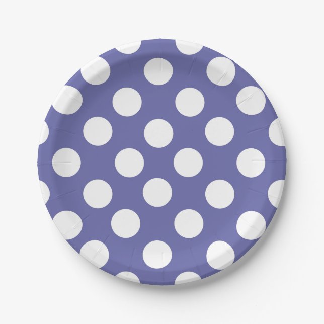 Plato De Papel periwinkle púrpura | puntos de polka blanco (Anverso)