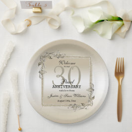 Plato De Papel Perla Gem y Purpurina 30° aniversario Boda