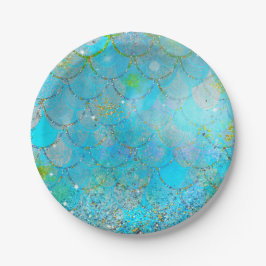 Plato De Papel Perla Iridescente Brillante Escamas de Sirena