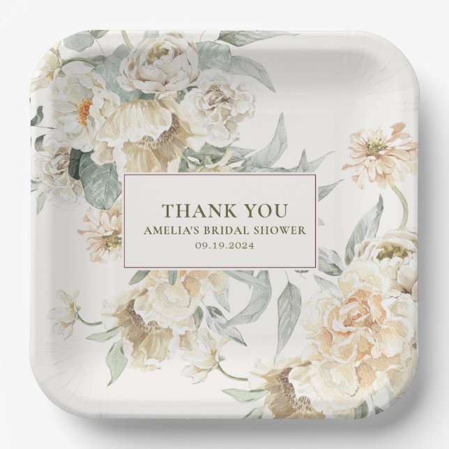 Plato De Papel Perlas acuarelas y ducha de novia prosecco (Anverso)