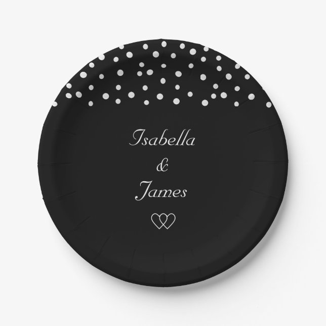 Plato De Papel Perlas chic en fondo negro Boda (Anverso)