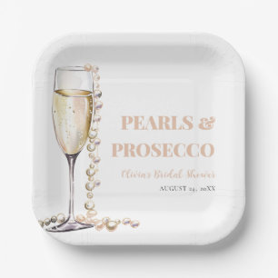 Plato De Papel Perlas de oro elegantes y ducha de novia Prosecco