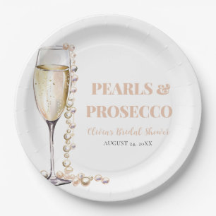 Plato De Papel Perlas de oro elegantes y ducha de novia Prosecco