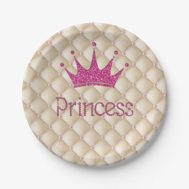 Plato De Papel Perlas encantadoras chic, tiara, princesa, brillan (Anverso)
