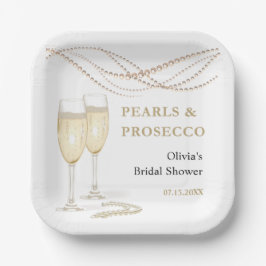 Plato De Papel Perlas Gold Elegantes y ducha de novia Prosecco