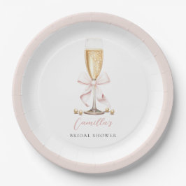 Plato De Papel Perlas rosadas y brindis de Prosecco para despedid