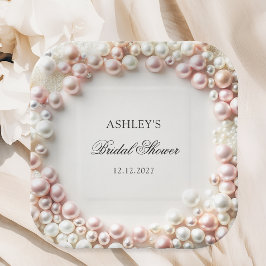 Plato De Papel Perlas rosas y blancas duchas de novias