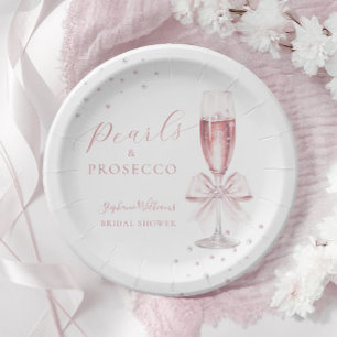 Plato De Papel Perlas y ducha de novia rosa Prosecco