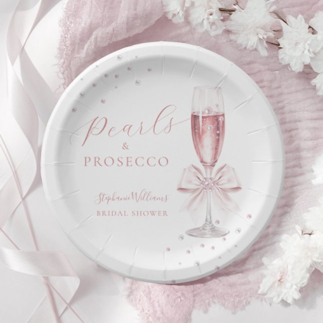 Plato De Papel Perlas y ducha de novia rosa Prosecco (Subido por el creador)