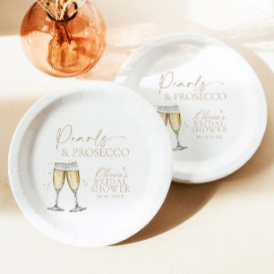 Plato De Papel Perlas y placas de papel de ducha de novia Prosecc
