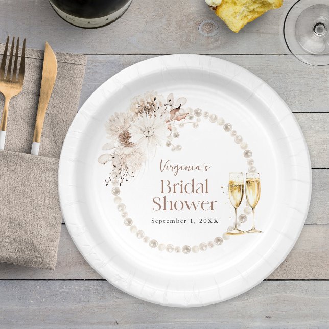 Plato de papel Perlas y Prosecco (Pearls and Prosecco Paper Plate
)