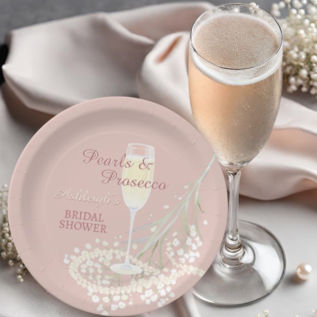 Plato De Papel Perlas y prosecco beben el aliento de la ducha de  (Subido por el creador)