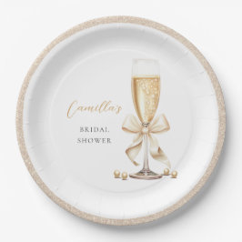 Plato De Papel Perlas y Prosecco con Lazo para Despedida de Solte