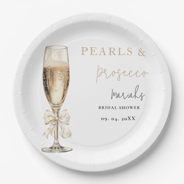 Plato De Papel Perlas y Prosecco Ducha de novias (Anverso)