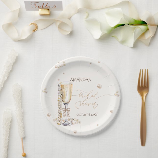 Plato De Papel Perlas y prosecco elegante ducha de novia (Boda)