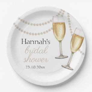 Plato De Papel Perlas y prosecco Elegante ducha de novia