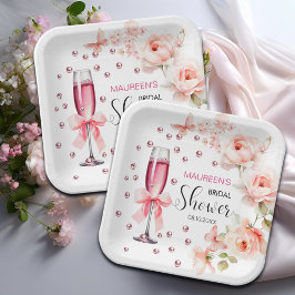Plato De Papel Perlas y Prosecco Rosas Rosadas Polvorientas Despe