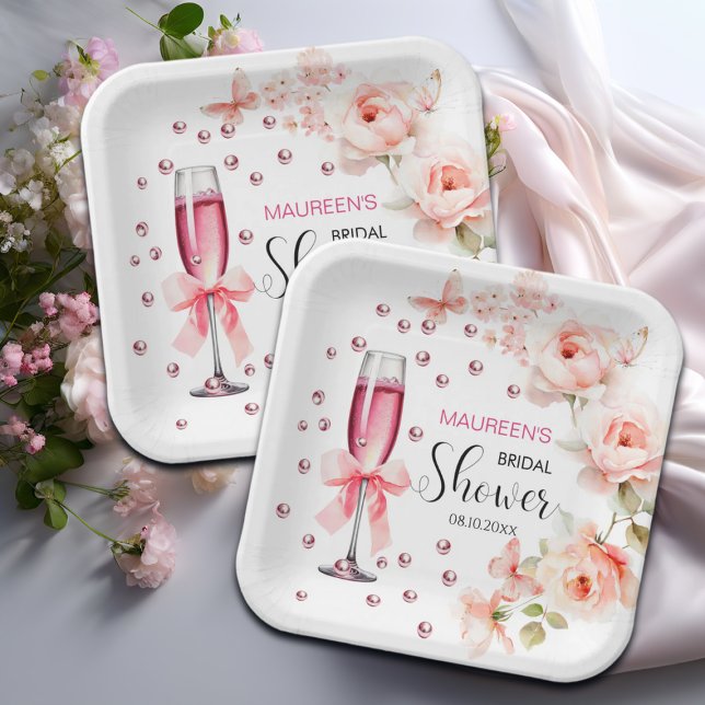 Plato De Papel Perlas y Prosecco Rosas Rosadas Polvorientas Despe (Subido por el creador)