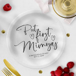 Plato De Papel Pero la primera ducha de novia de Mimosas<br><div class="desc">Un bonito y sencillo plato de papel personalizado para una ducha nupcial. Su elegante diseño caligráfico impresiona a sus huéspedes. Puede personalizar a cualquier color de su elección. Si necesita alguna personalización,  como cambiar el color,  póngase en contacto conmigo antes de comprar.</div>