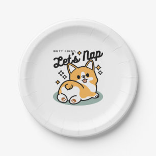Plato De Papel Pero primero, Nap - Personalizado de Corgi Butt