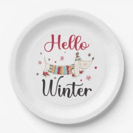 Plato De Papel Perrito Adorable Hola Invierno 