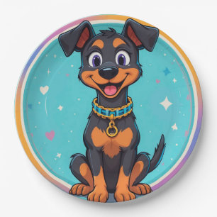 Plato De Papel Perrito de dibujos animados lindo con collar