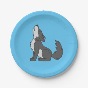 Plato De Papel Perrito de lobo gris que grita