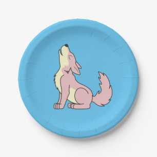 Plato De Papel Perrito de lobo rosa claro que grita