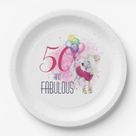 Plato De Papel Perro acuarela cincuenta y fabuloso con globos