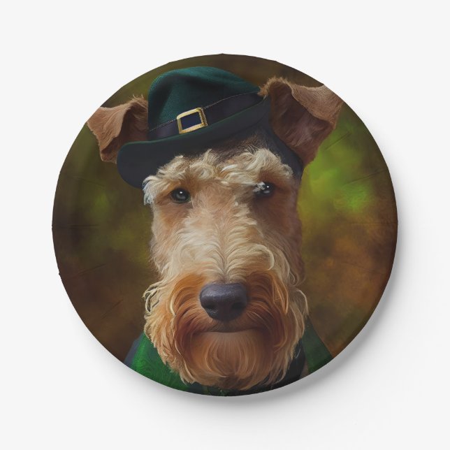 Plato De Papel perro airedale en el Día de San Patricio (Anverso)