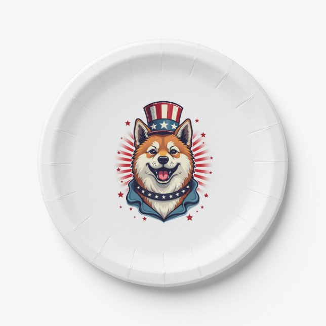 Plato De Papel Perro Akita con Día de la Independencia (Anverso)