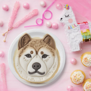 Plato De Papel Perro Akita Inspirado en 3D